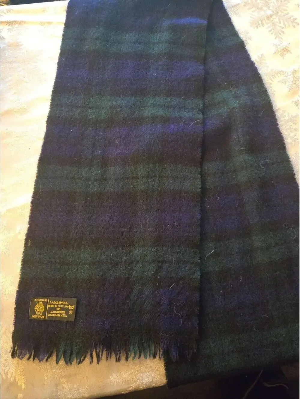 Vintage Edinburgh Woollen Mill Black Watch Tartan Lambswool Scarf
